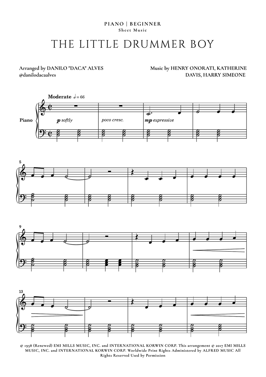 The Little Drummer Boy Easy Piano scores gallery preview page 1