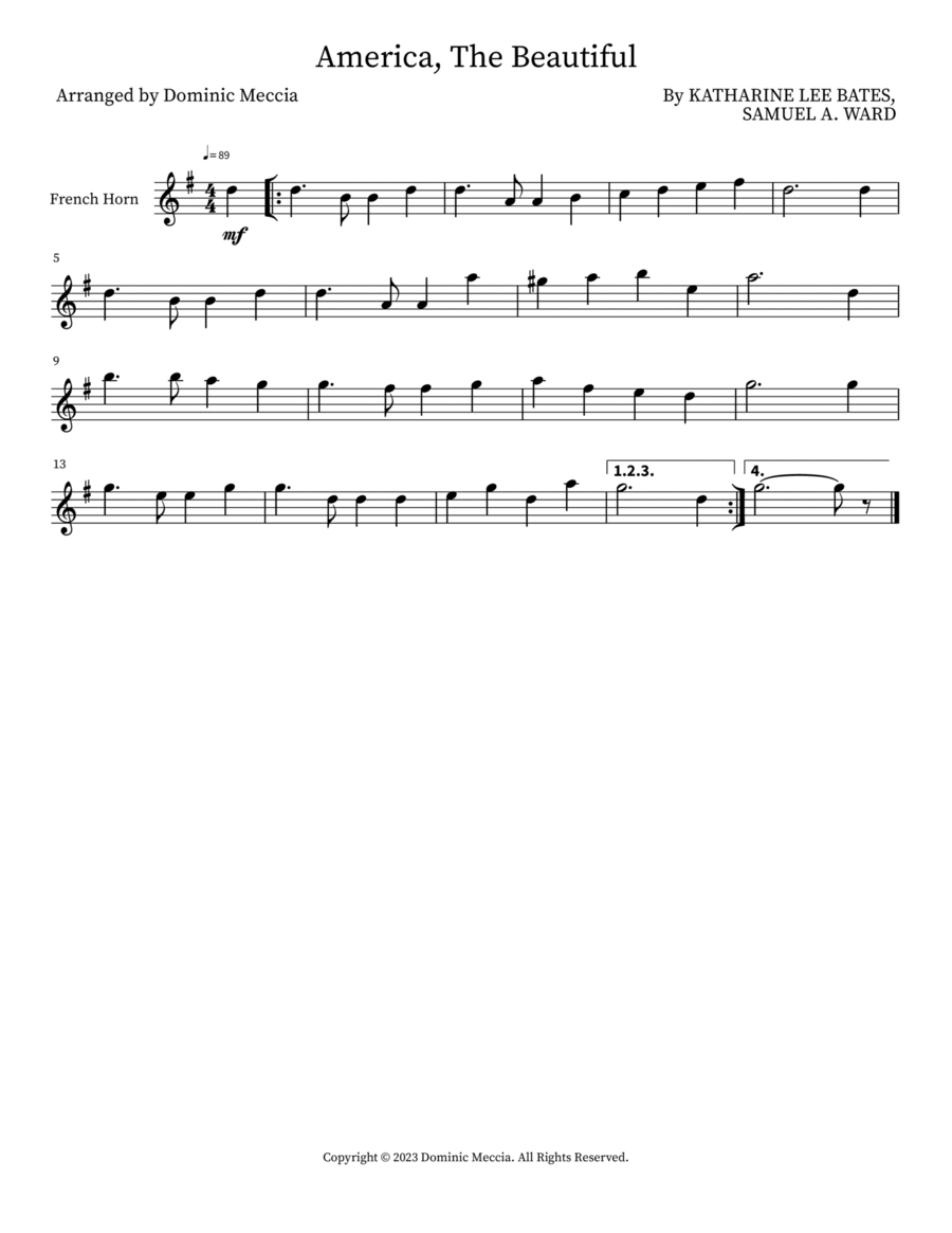 America, The Beautiful Horn scores gallery preview page 1