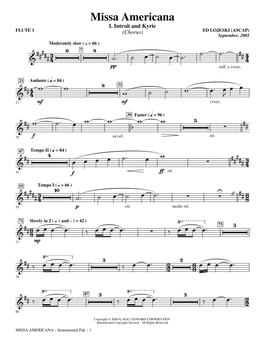 Missa Americana - Flute 1 Choir scores gallery preview page 1