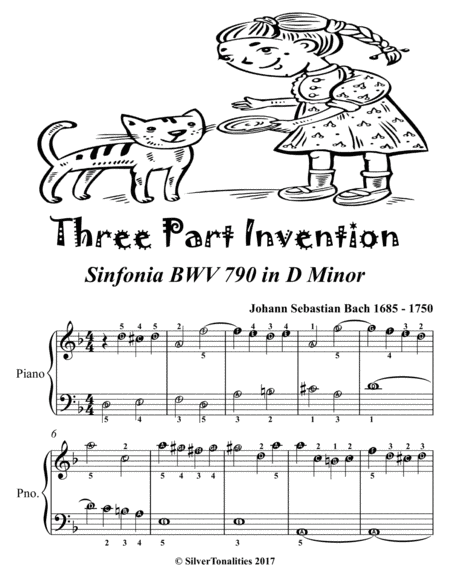 Three Part Invention Sinfonia BWV 790 in D Minor Easiest Piano Sheet Music 2nd Edition