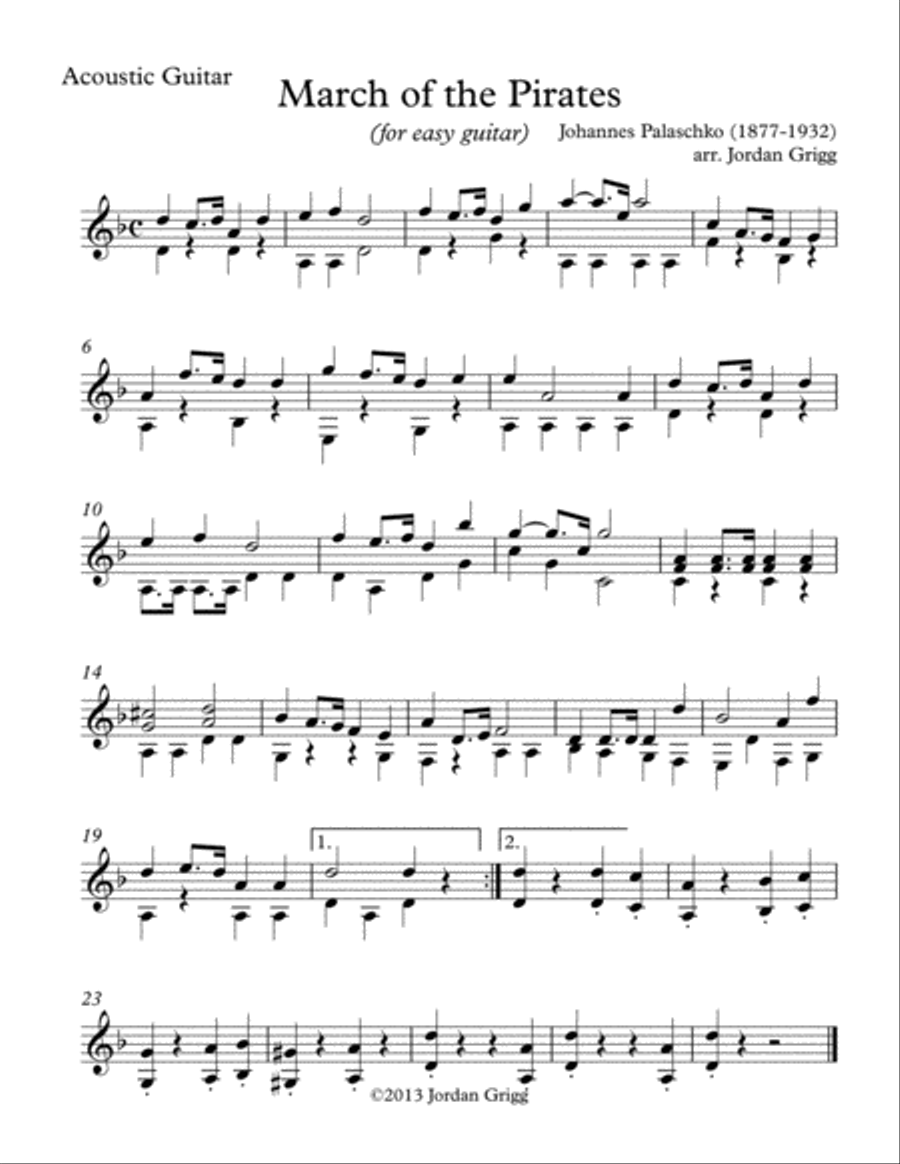 March of the Pirates (for easy guitar) Acoustic Guitar scores gallery preview page 2