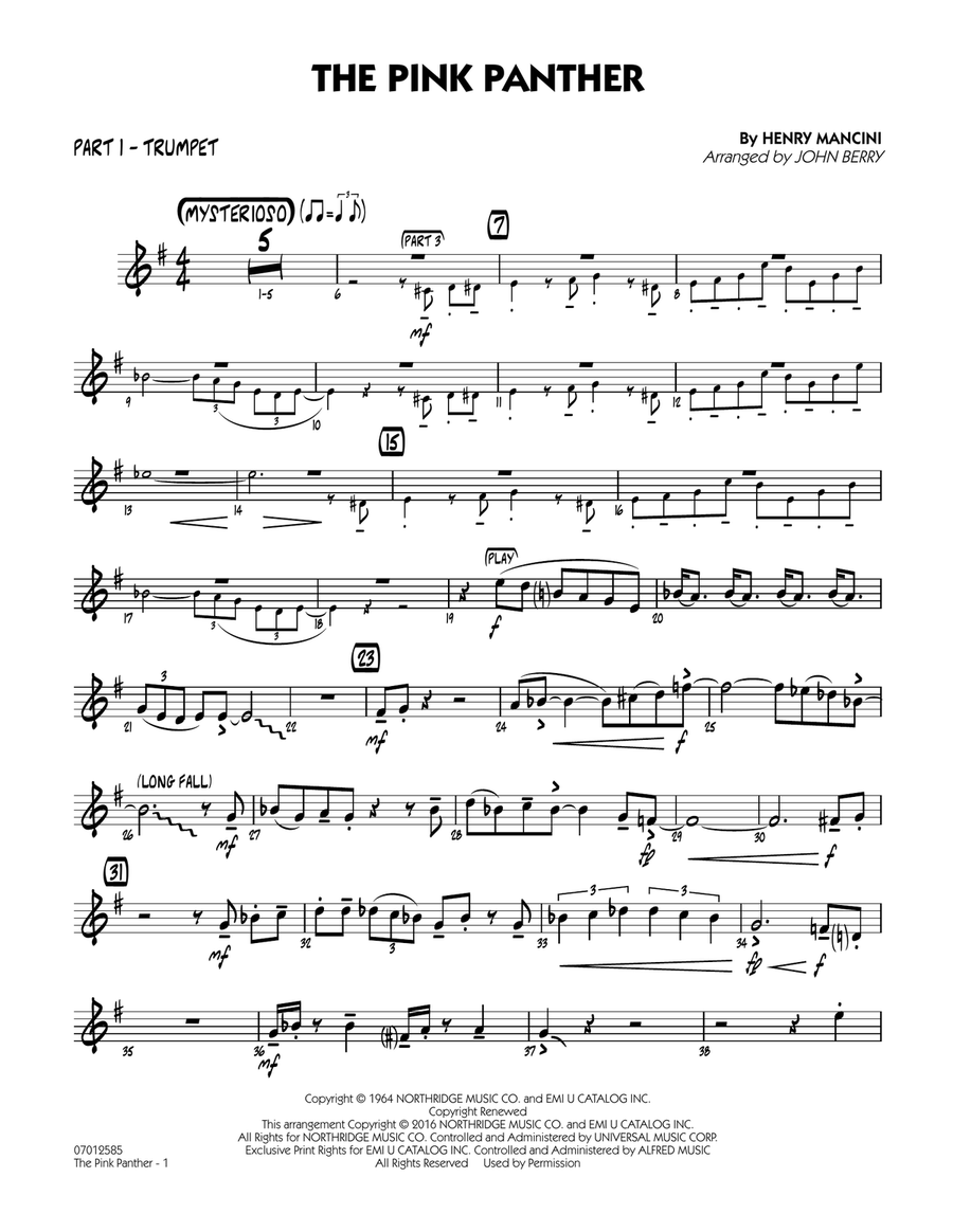 The Pink Panther - Part 1 - Bb Trumpet Jazz Ensemble scores gallery preview page 1