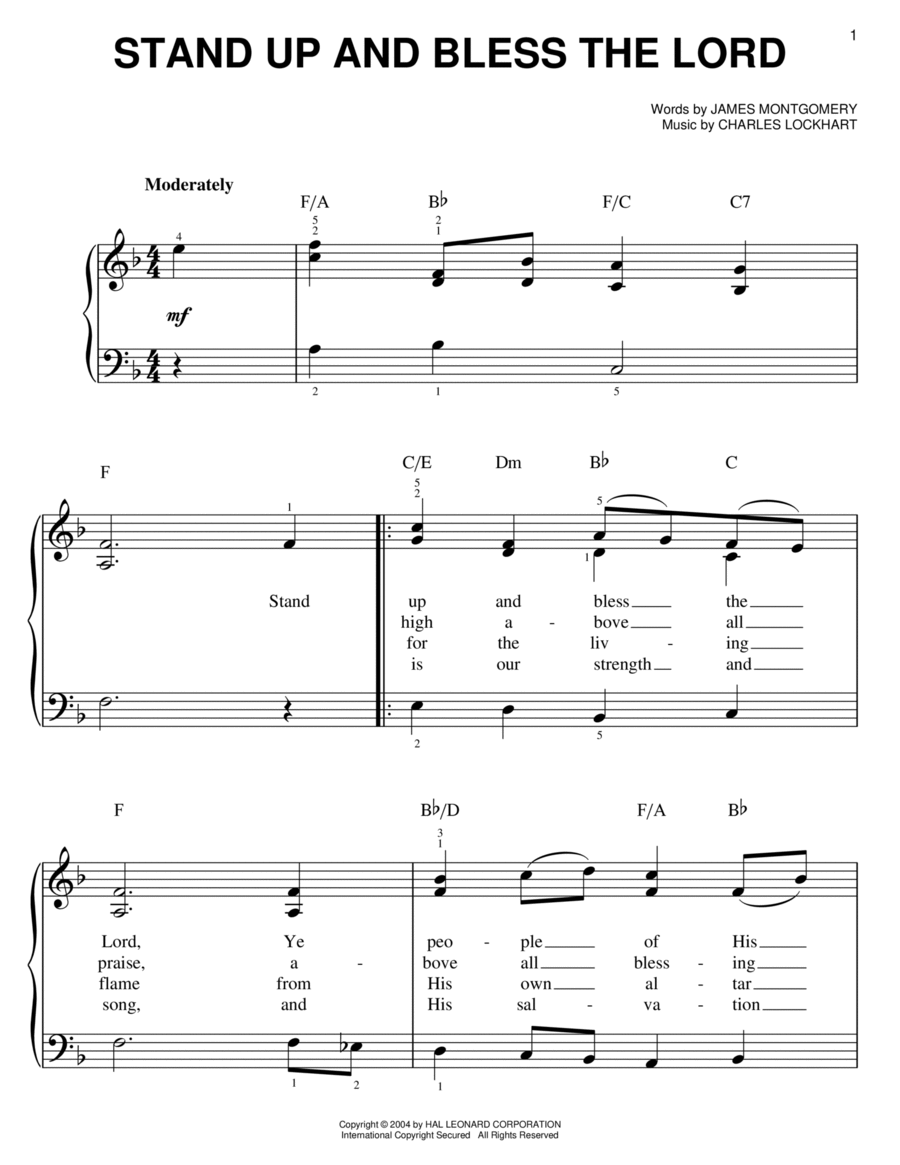 Stand Up And Bless The Lord Easy Piano scores gallery preview page 1