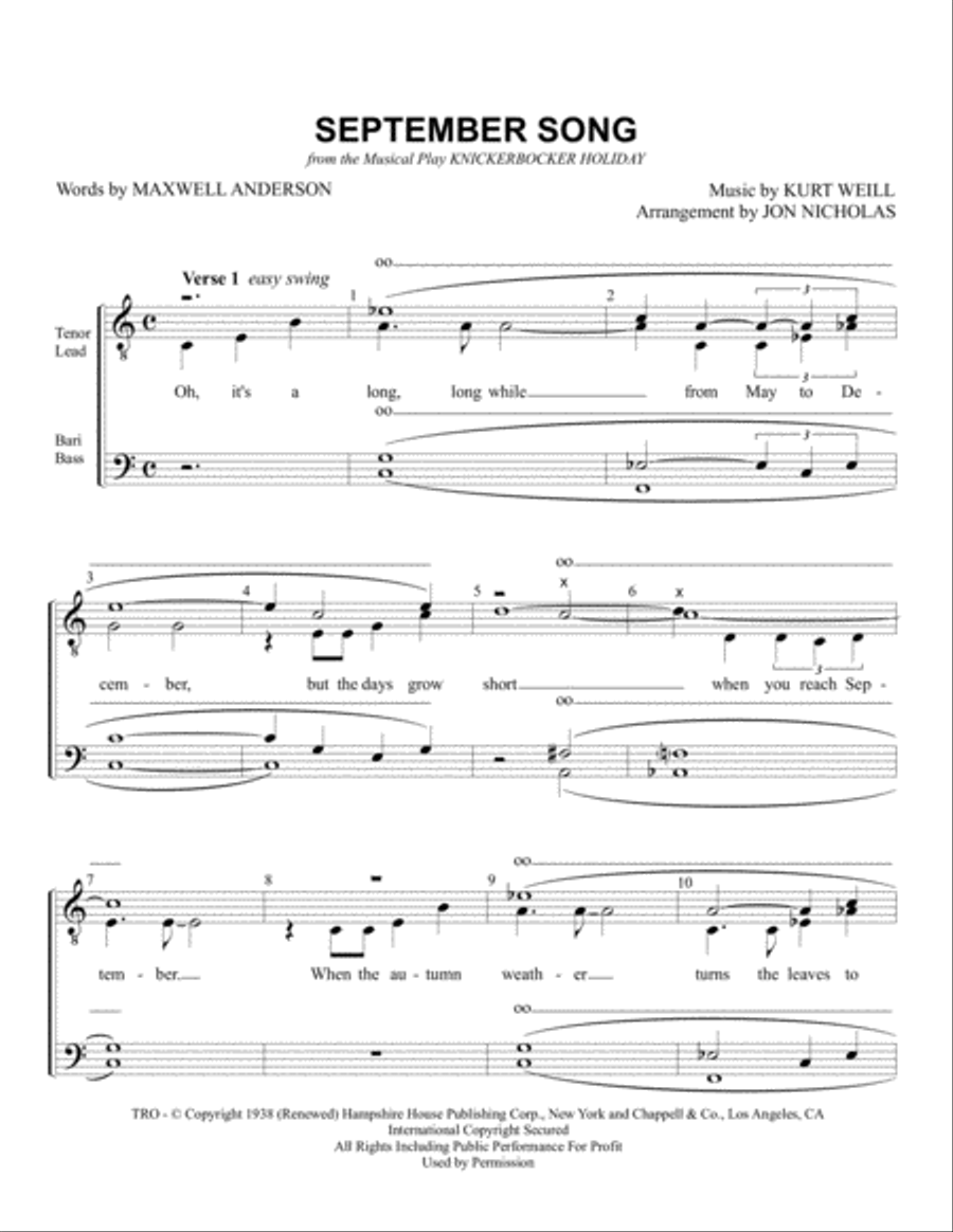 September Song TTBB scores gallery preview page 1
