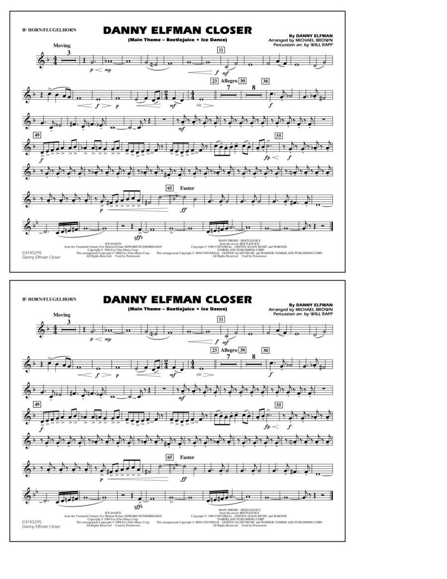 Danny Elfman Closer - Bb Horn/Flugelhorn