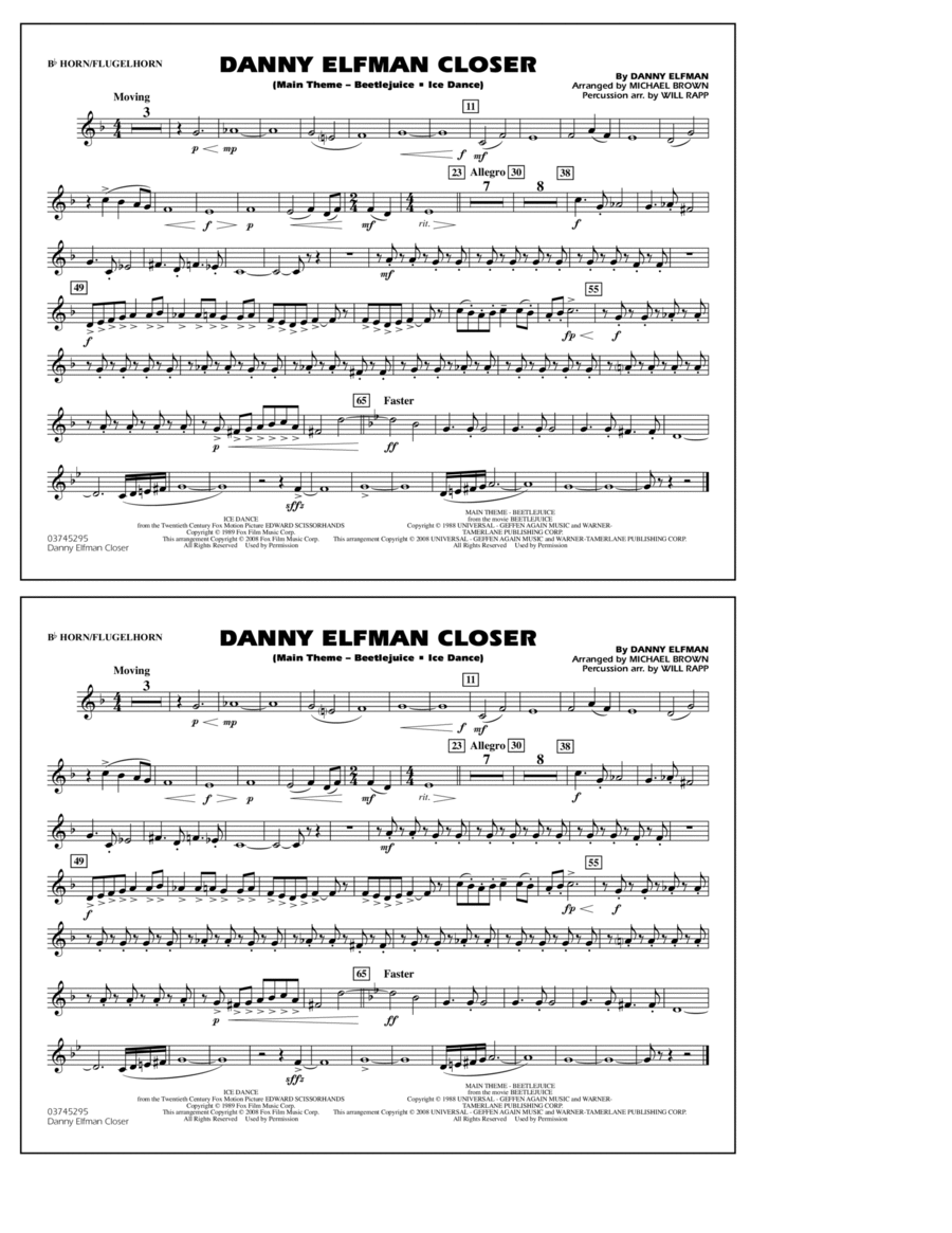 Danny Elfman Closer - Bb Horn/Flugelhorn Marching Band scores gallery preview page 1