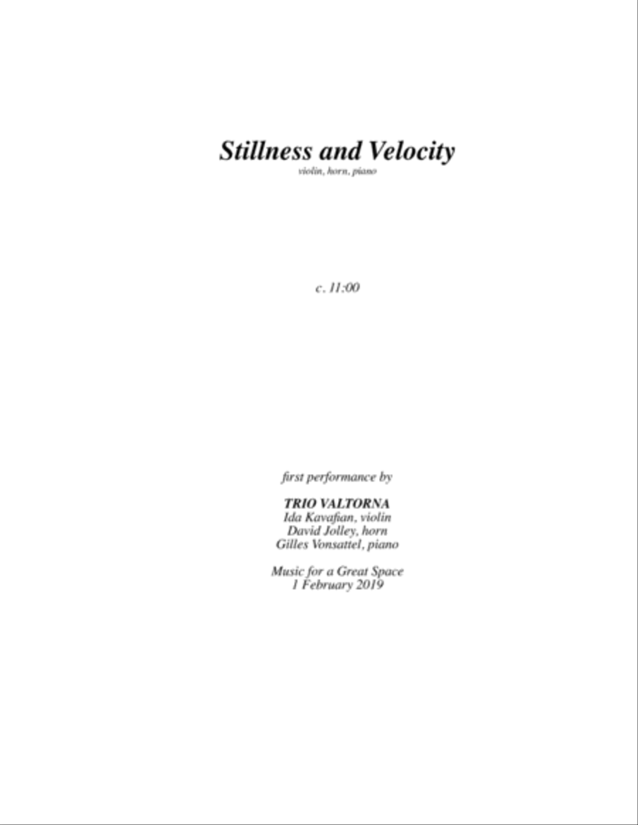 [Dillon] Stillness and Velocity