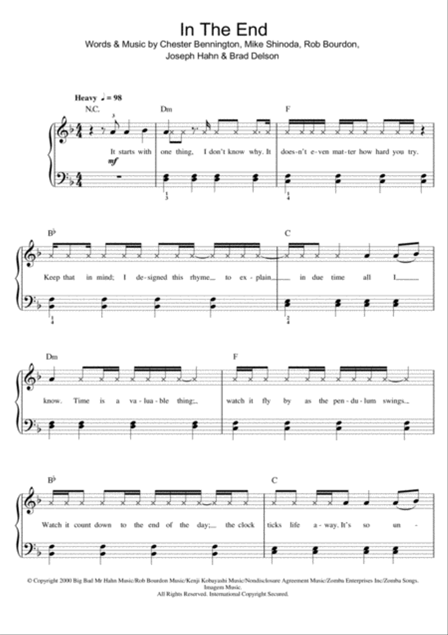 In The End Piano scores gallery preview page 1