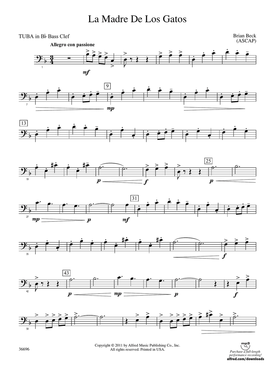 La Madre de los Gatos: (World Part) B-flat Tuba B.C.