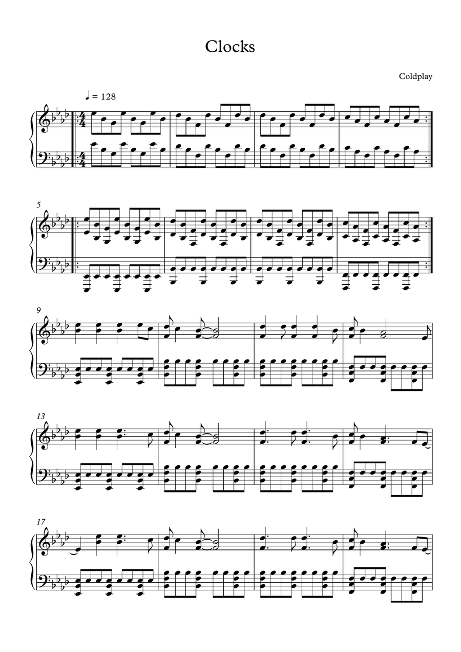 Clocks Piano Solo scores gallery preview page 1