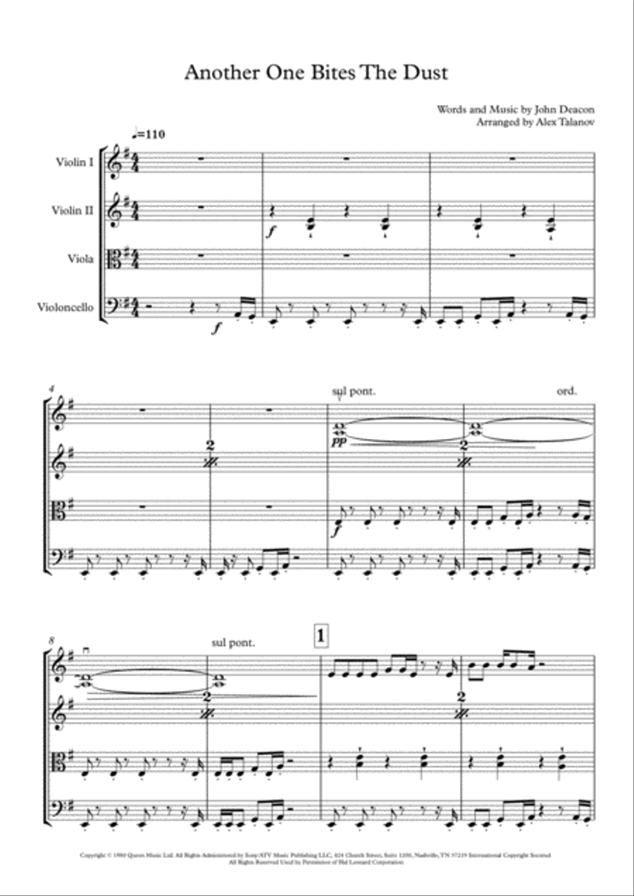 Another One Bites The Dust String Quartet scores gallery preview page 2