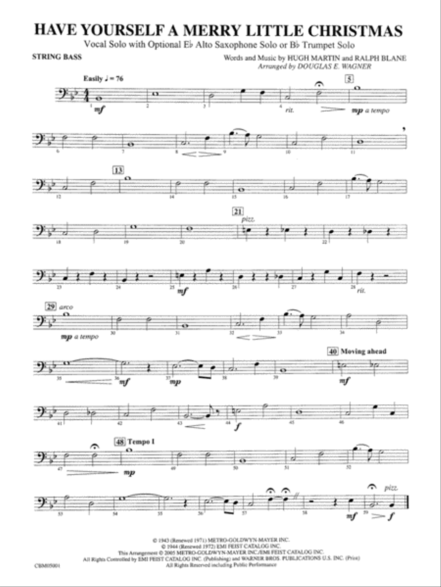 Have Yourself a Merry Little Christmas (Vocal Solo with Opt. E-Flat Alto Saxophone Solo or B-Flat Trumpet Solo): String Bass Concert Band scores gallery preview page 1
