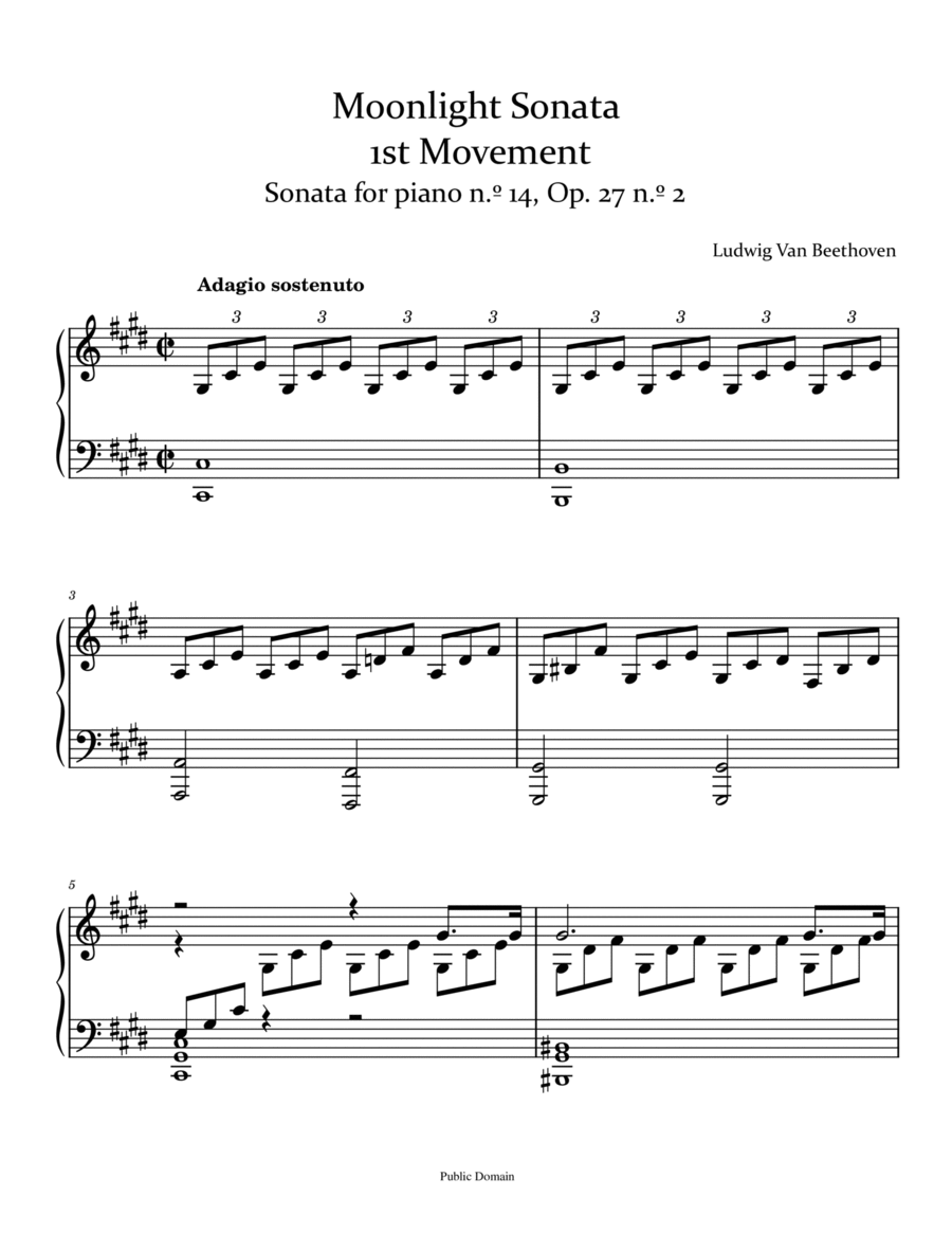 Moonlight Sonata - 1st movement - Beethoven Easy Piano scores gallery preview page 1