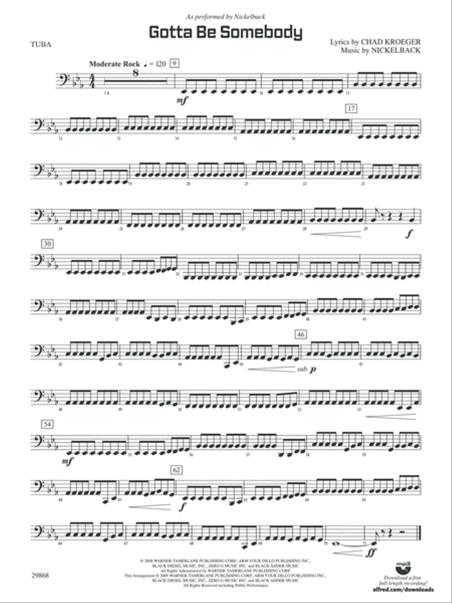 Gotta Be Somebody: Tuba Gotta Be Somebody: Tuba Concert Band scores gallery preview page 1