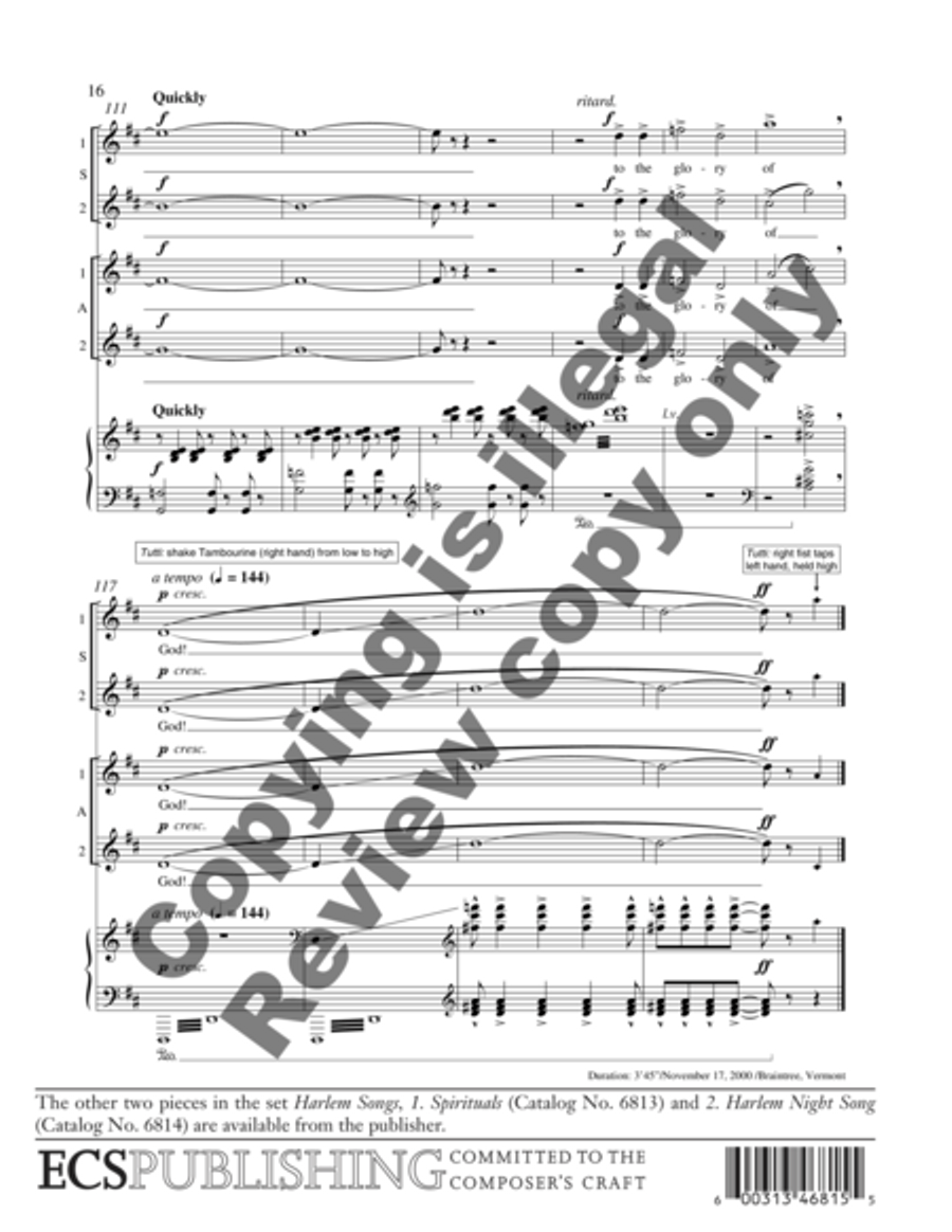 Tambourines from Harlem Songs SSAA scores gallery preview page 20