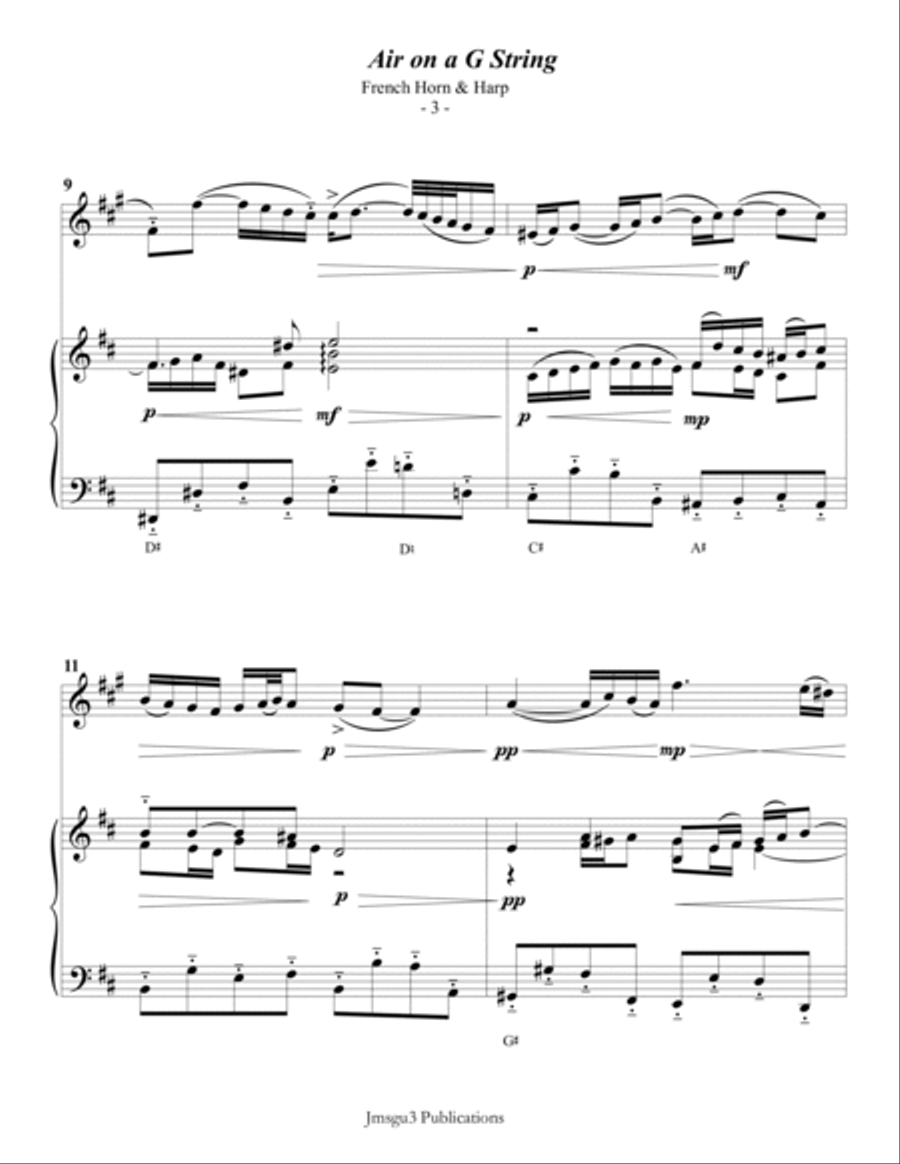 Bach: Air on a G String for French Horn & Harp Chamber Music scores gallery preview page 3