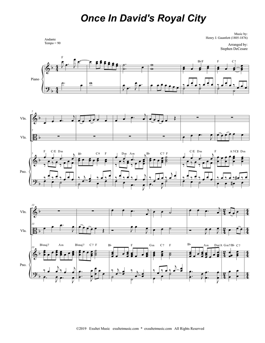 Once In Royal David's City (Duet for Violin and Viola) String Duet scores gallery preview page 1