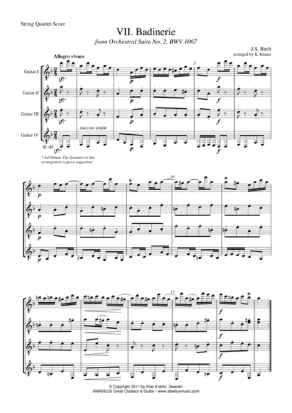 Badinerie Suite 2 BWV 1067 for guitar quartet image number null
