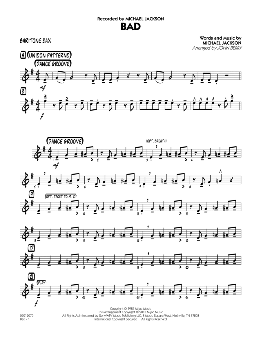 Bad - Baritone Sax Jazz Ensemble scores gallery preview page 1