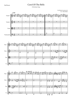 Carol Of The Bells (Christmas Song) for String Quartet (D Minor)