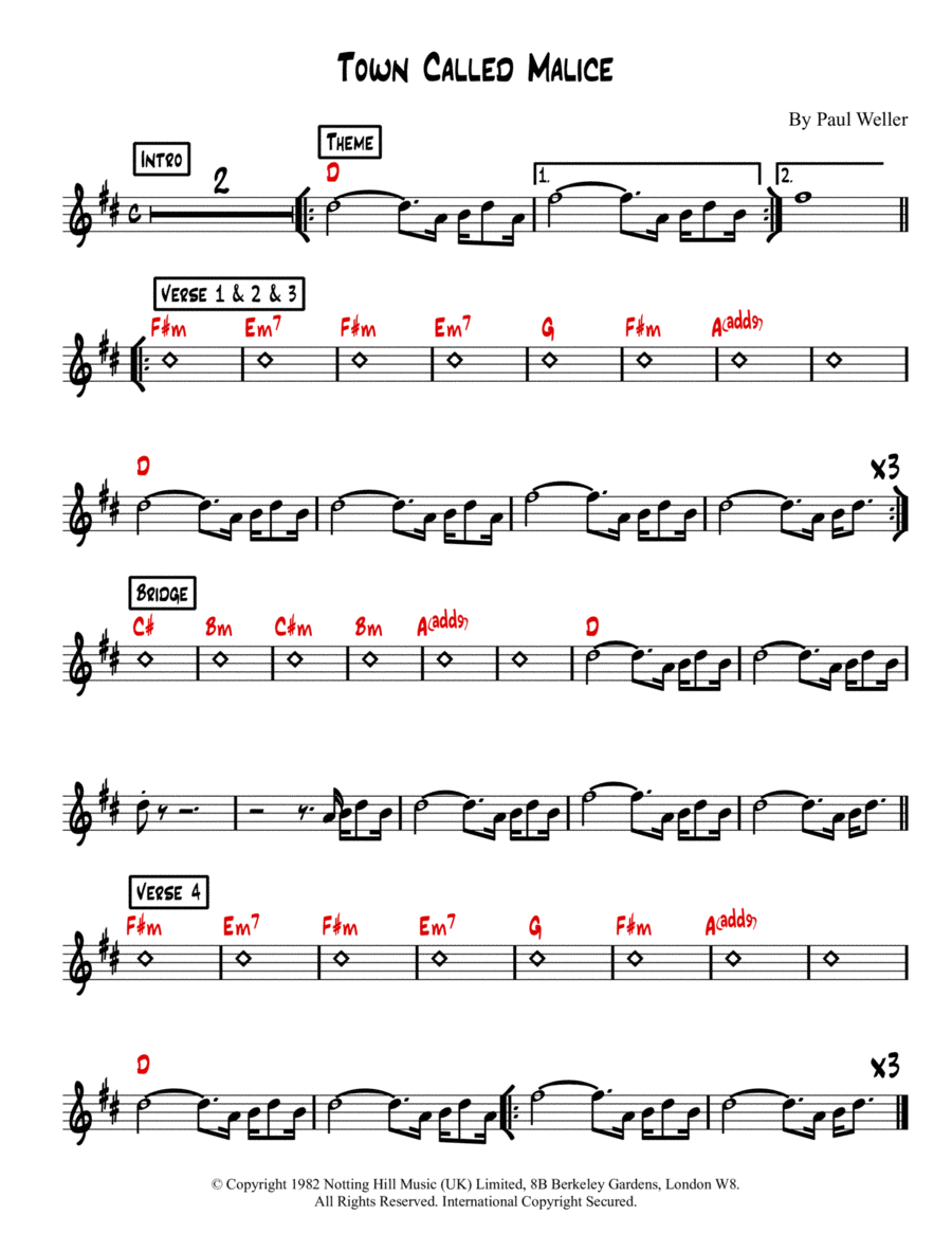 Town Called Malice Easy Piano scores gallery preview page 1