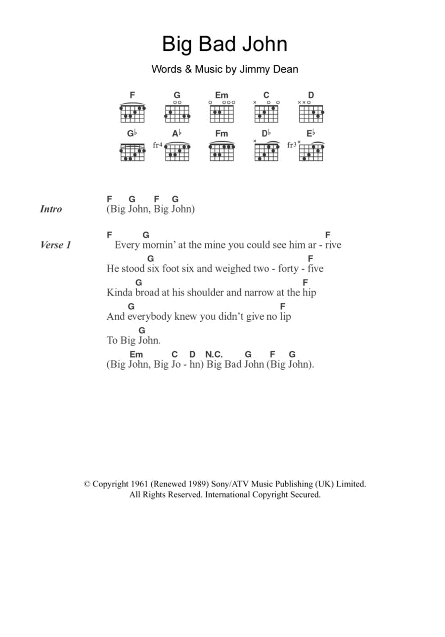 Big Bad John Big Bad John Electric Guitar scores gallery preview page 1