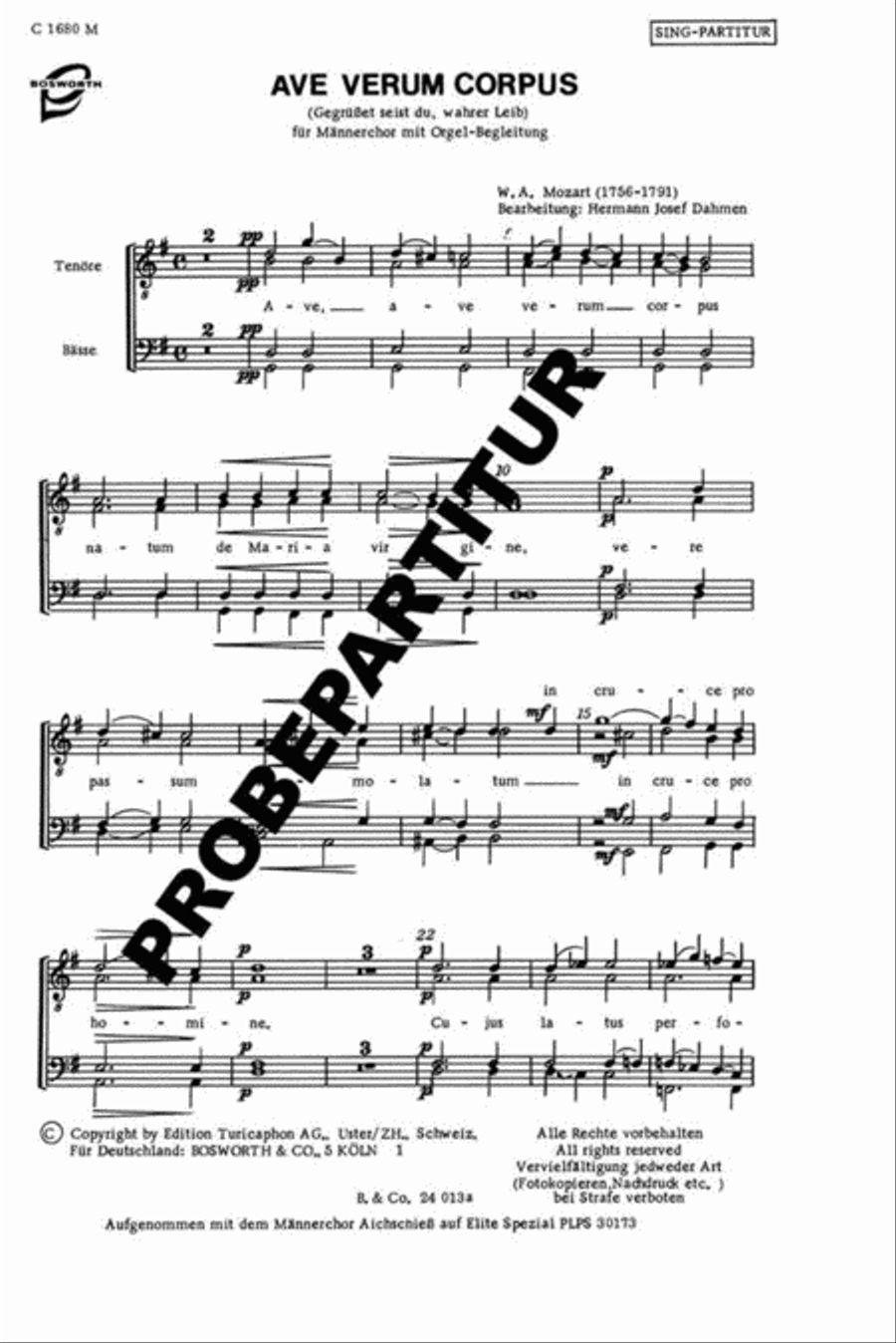 Ave verum corpus Men's Choir scores gallery preview page 1