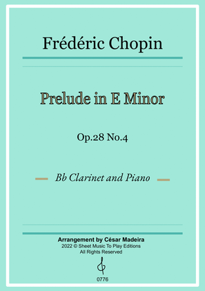Prelude in E minor by Chopin - Bb Clarinet and Piano (Full Score and Parts)