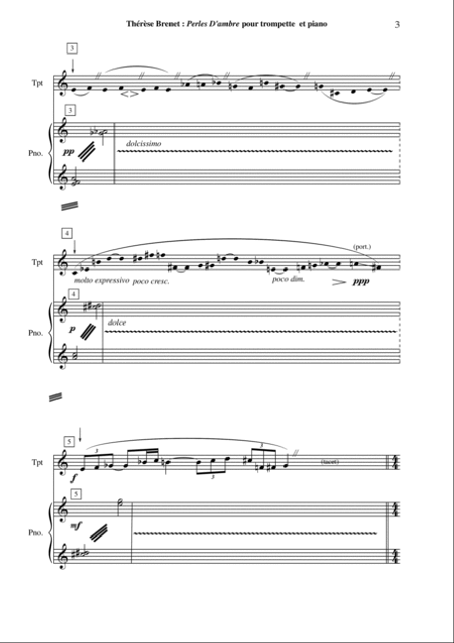 Thérèse Brenet - Perles d'Ambre for trumpet (in Bb or C) and piano Trumpet Duet scores gallery preview page 3