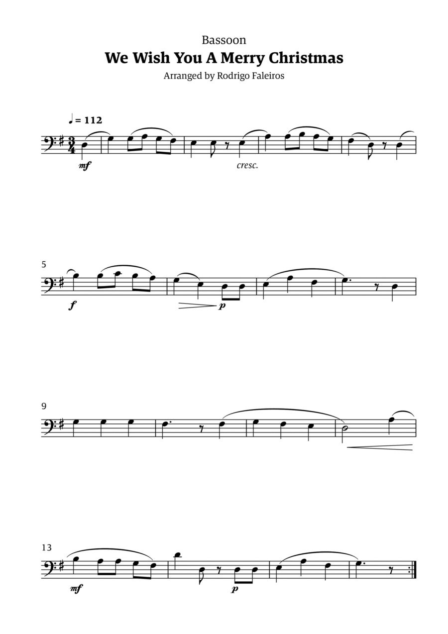 We Wish You a Merry Christmas (for solo bassoon) Bassoon Solo scores gallery preview page 1