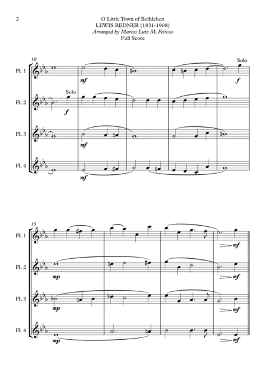 O Little Town of Bethlehem - Flute Quartet Flute Quartet scores gallery preview page 4