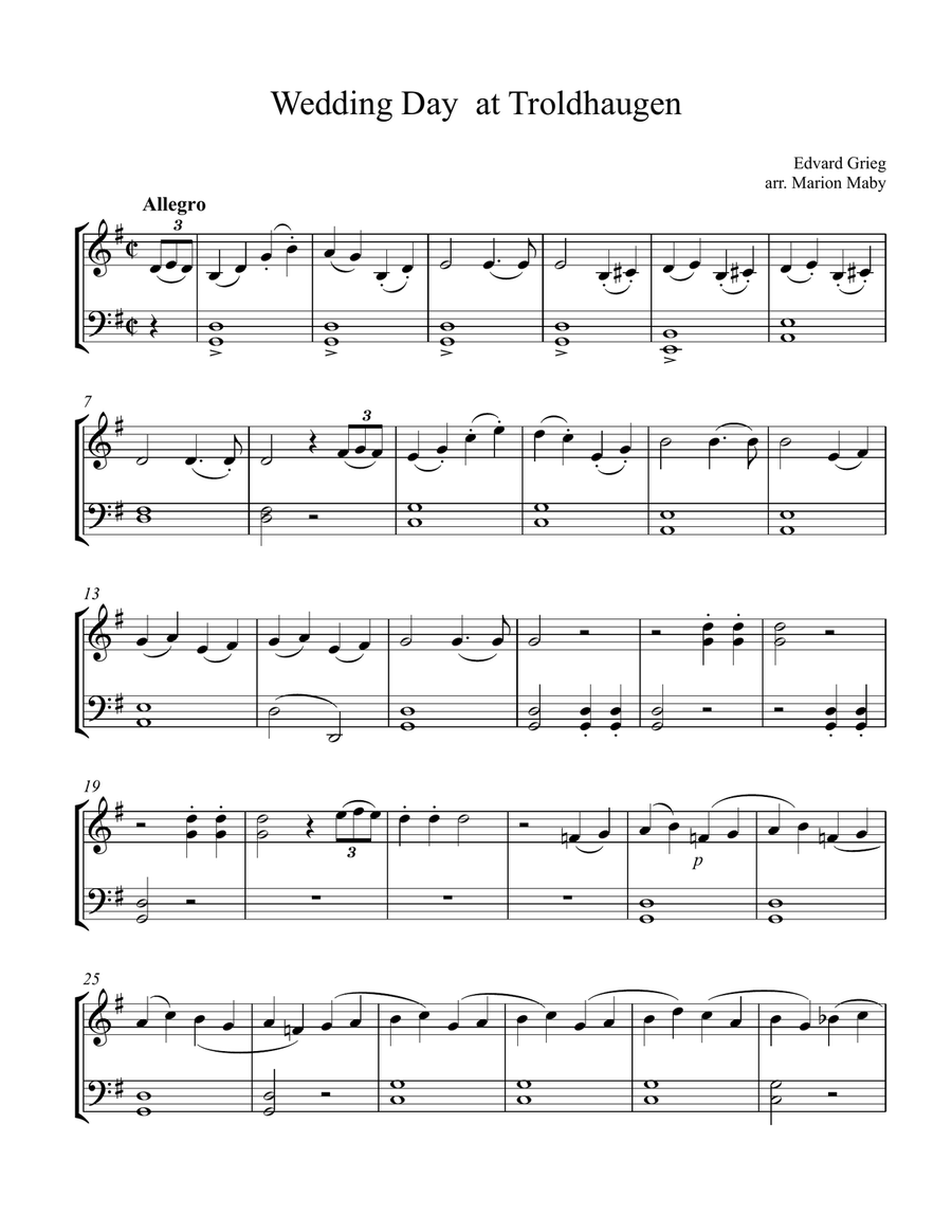 Wedding Day at Troldhaugen, for violin & cello duet String Duet scores gallery preview page 1