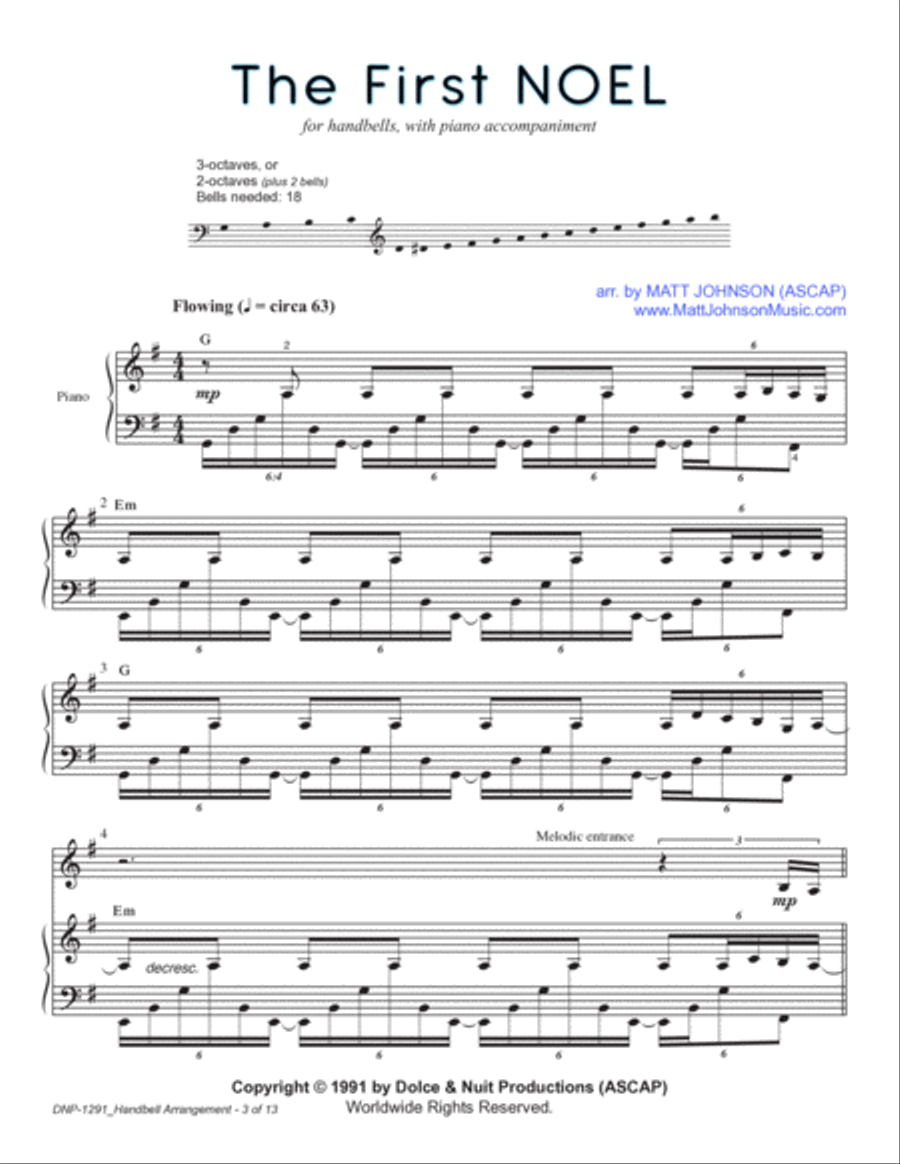 The First Noel-Handbells, with piano accompaniment - REPRODUCIBLE Handbell Choir scores gallery preview page 3
