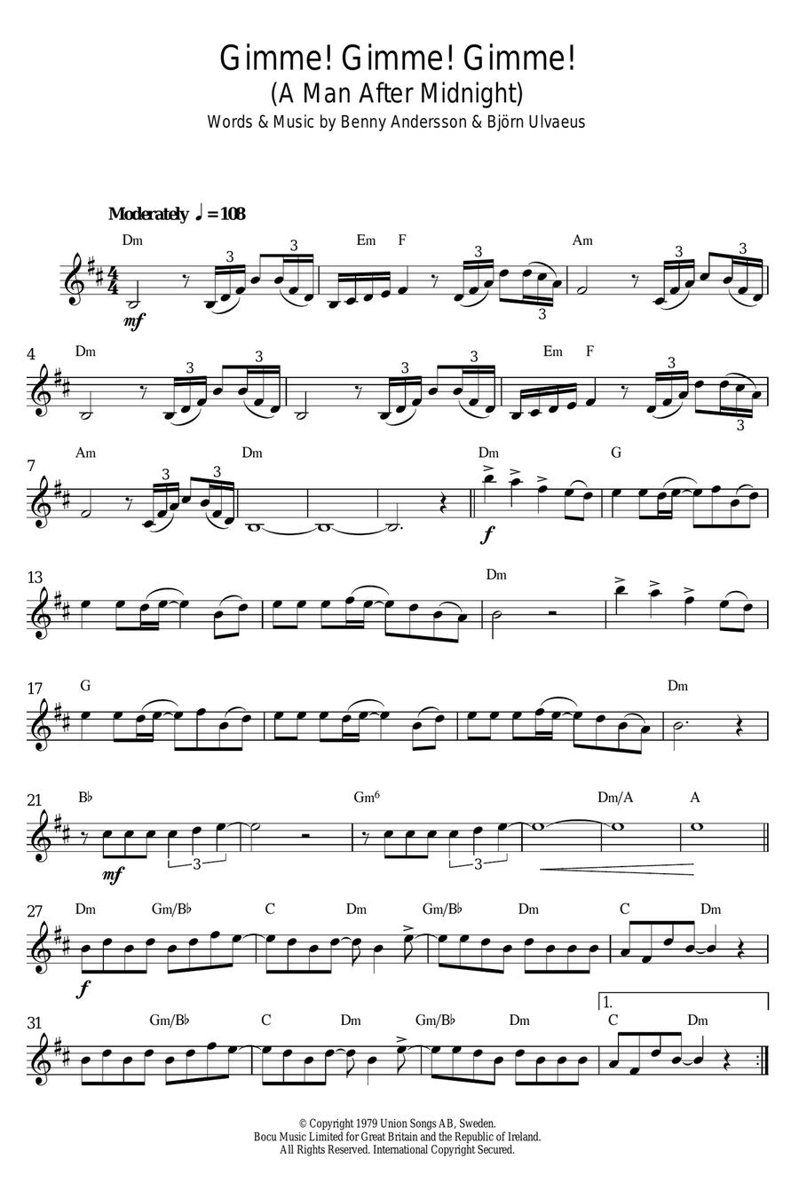 Gimme! Gimme! Gimme! (A Man After Midnight) Alto Saxophone scores gallery preview page 1
