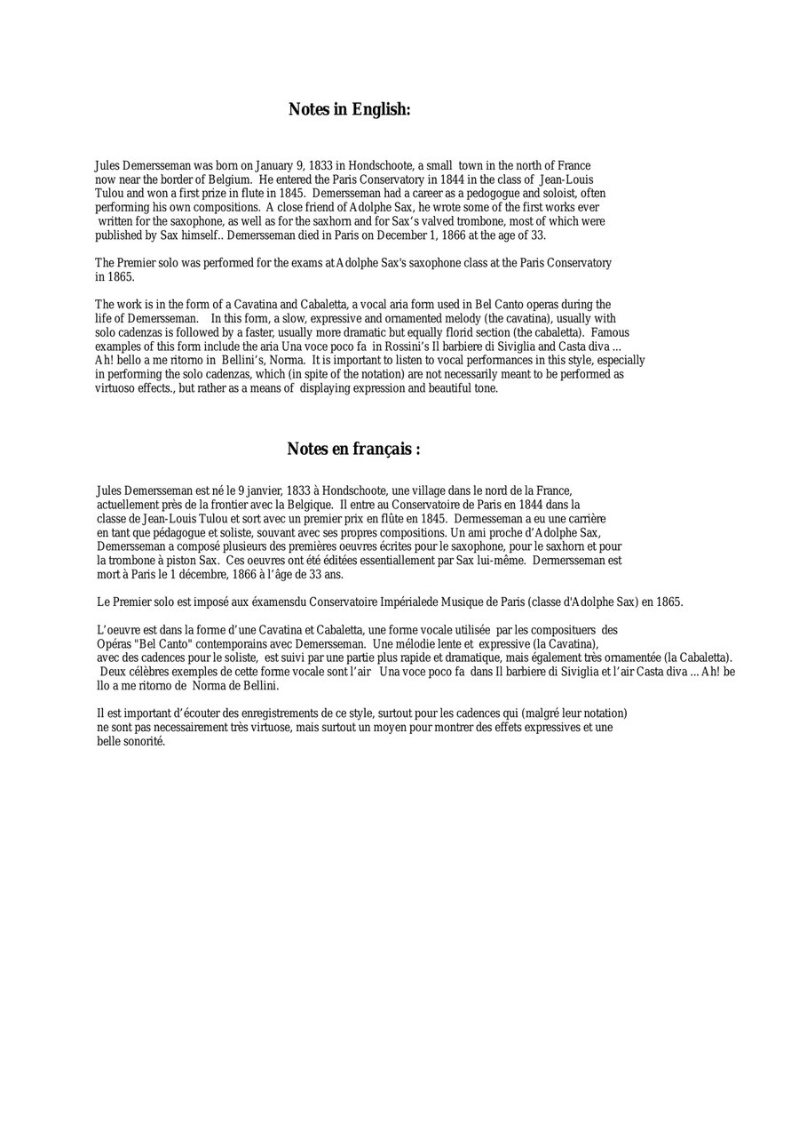 Jules Demersseman : Premier Solo : Allegretto et Allegro for baritone saxophone and piano Baritone Saxophone scores gallery preview page 2