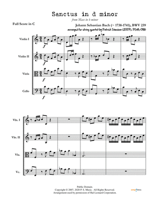 Sanctus in d minor (from "Mass in b minor") for string quartet (full score & set of parts)