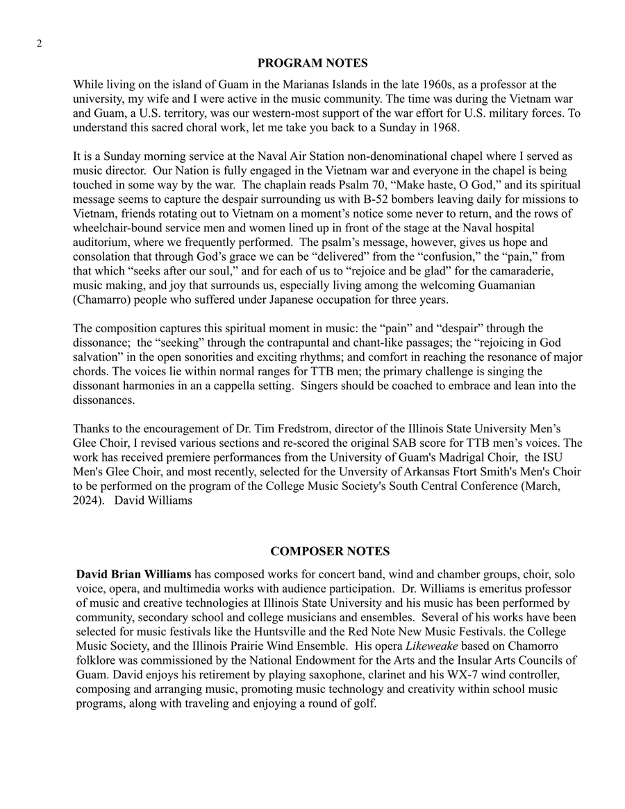 Make Haste Oh God! (For TTB Men's Choir) TTB scores gallery preview page 2
