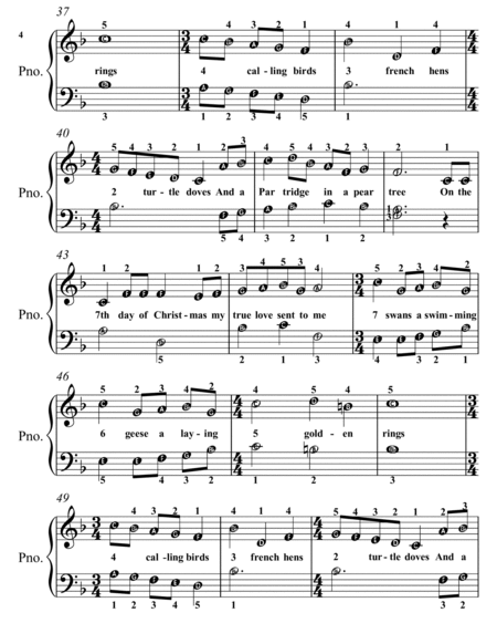 The Twelve Days of Christmas Easy Piano Sheet Music