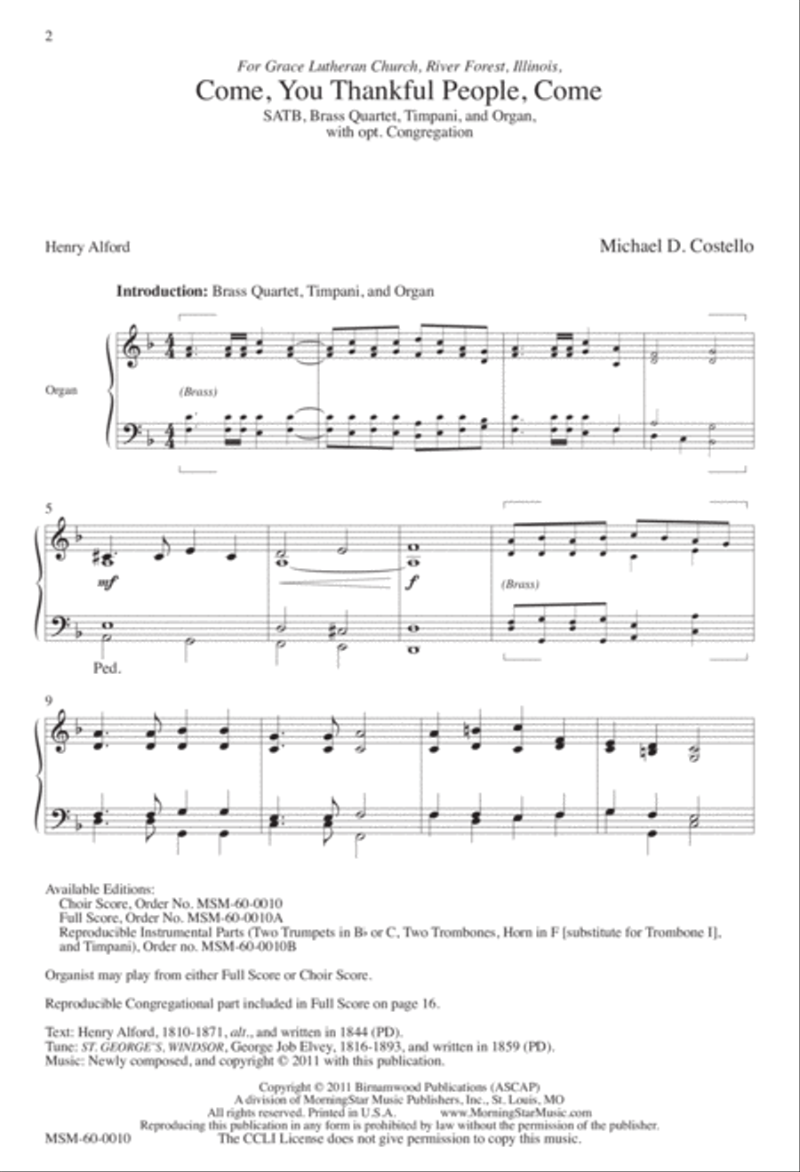 Come, You Thankful People, Come 4-Part scores gallery preview page 2