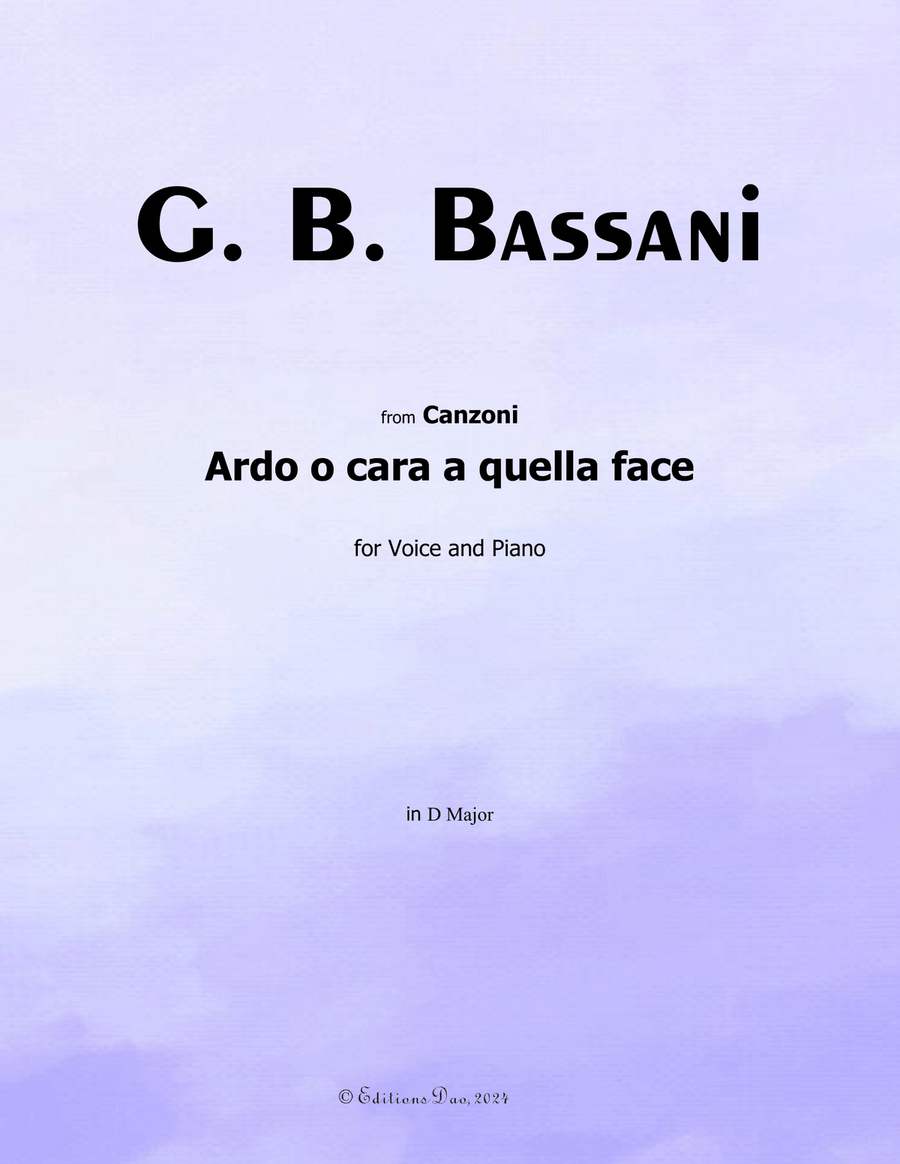 Ardo o cara a quella face, by Bassani, in D Major Voice scores gallery preview page 1