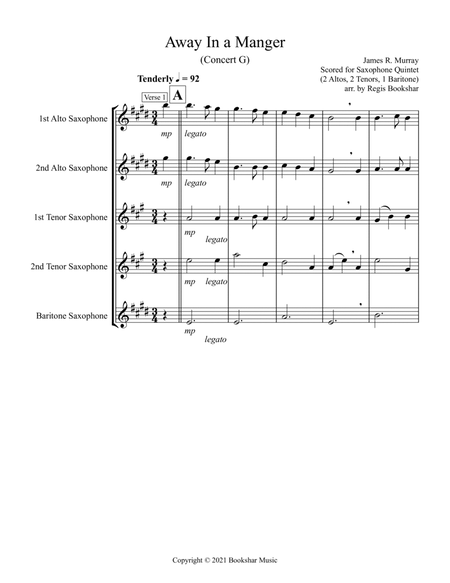 Away in a Manger (G) (Saxophone Quintet - 2 Alto, 2 Tenor, 1 Bari)