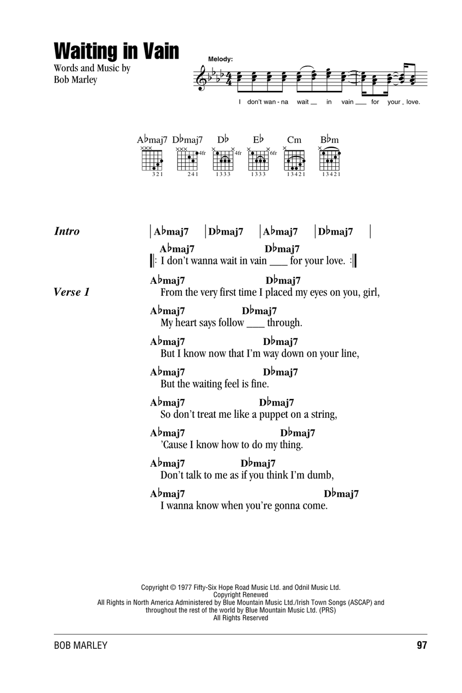 Waiting In Vain Acoustic Guitar scores gallery preview page 1