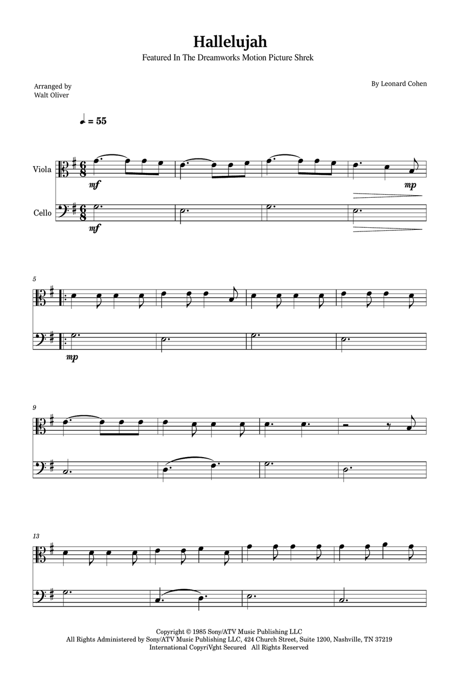 Hallelujah String Duet scores gallery preview page 1