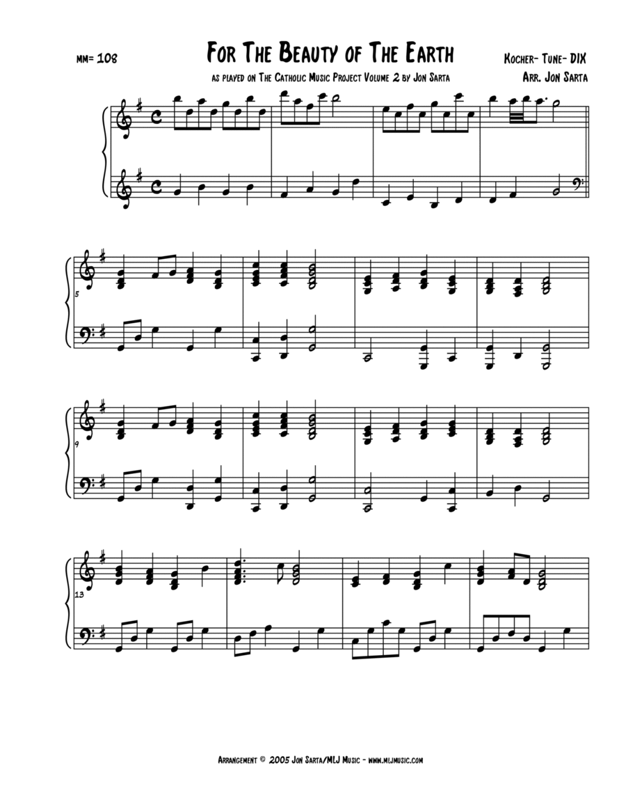 For The Beauty of the Earth Piano Solo scores gallery preview page 1