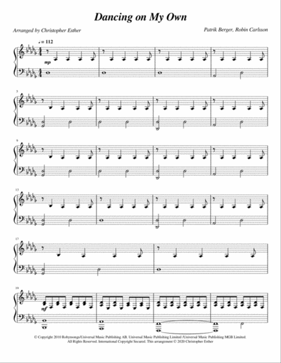 Dancing On My Own Piano Solo scores gallery preview page 1