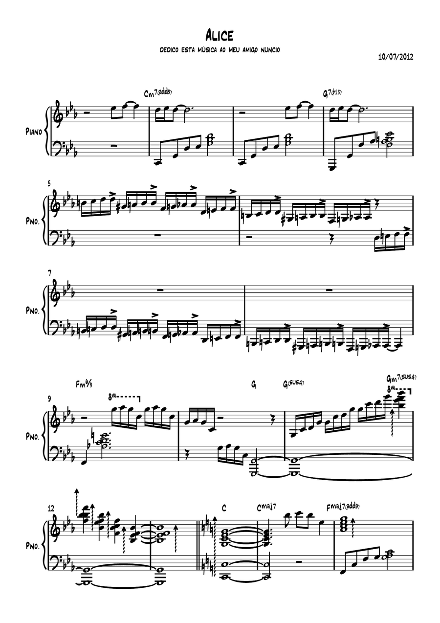 Alice Piano Solo scores gallery preview page 1