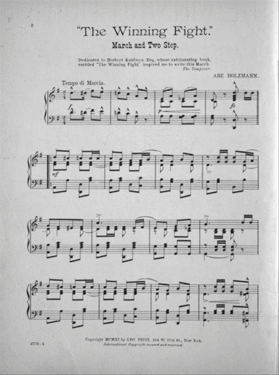 The Winning Fight. March & Two-Step Piano Solo scores gallery preview page 2