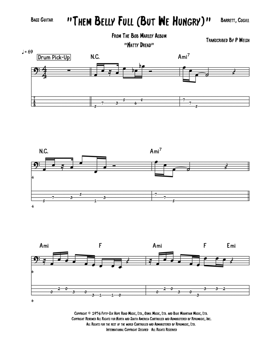 Them Belly Full (but We Hungry) Bass Guitar scores gallery preview page 1