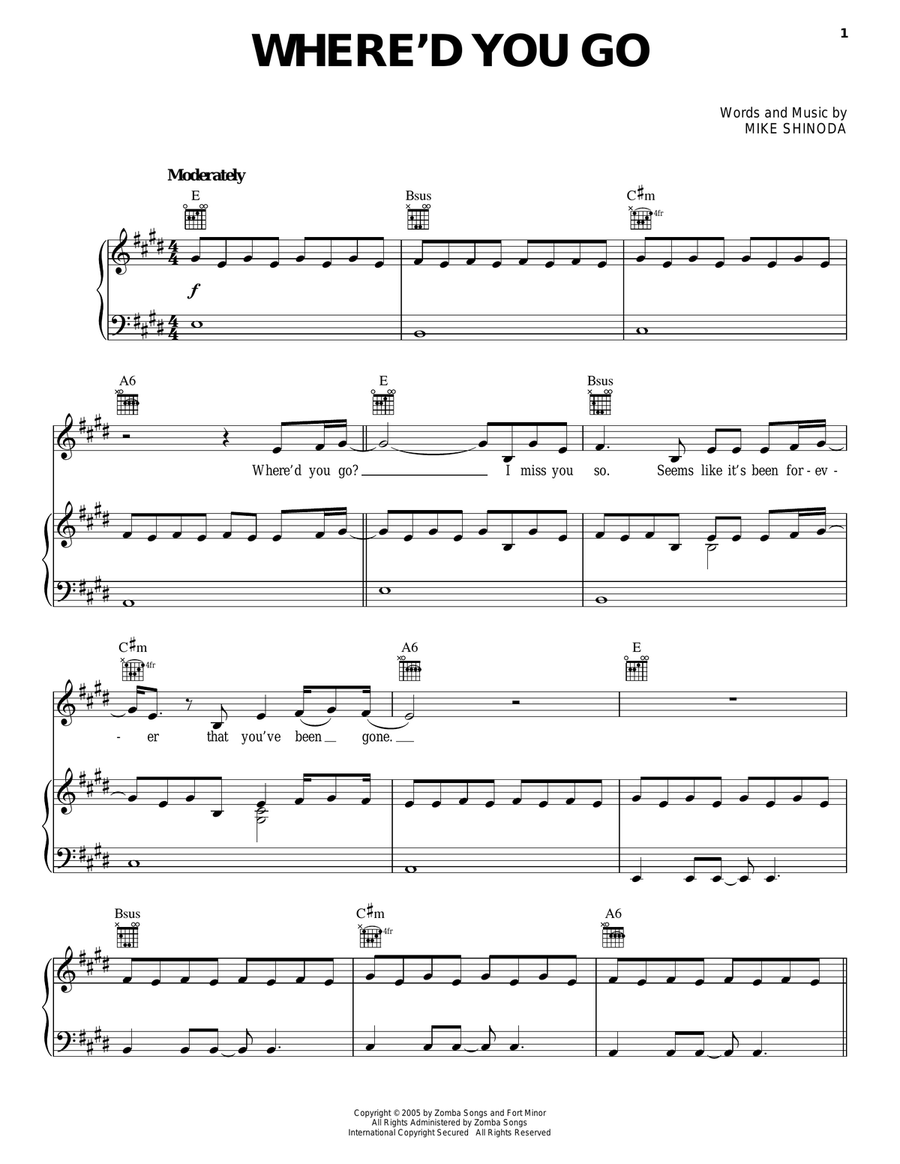 Where'd You Go Piano, Vocal, Guitar scores gallery preview page 1