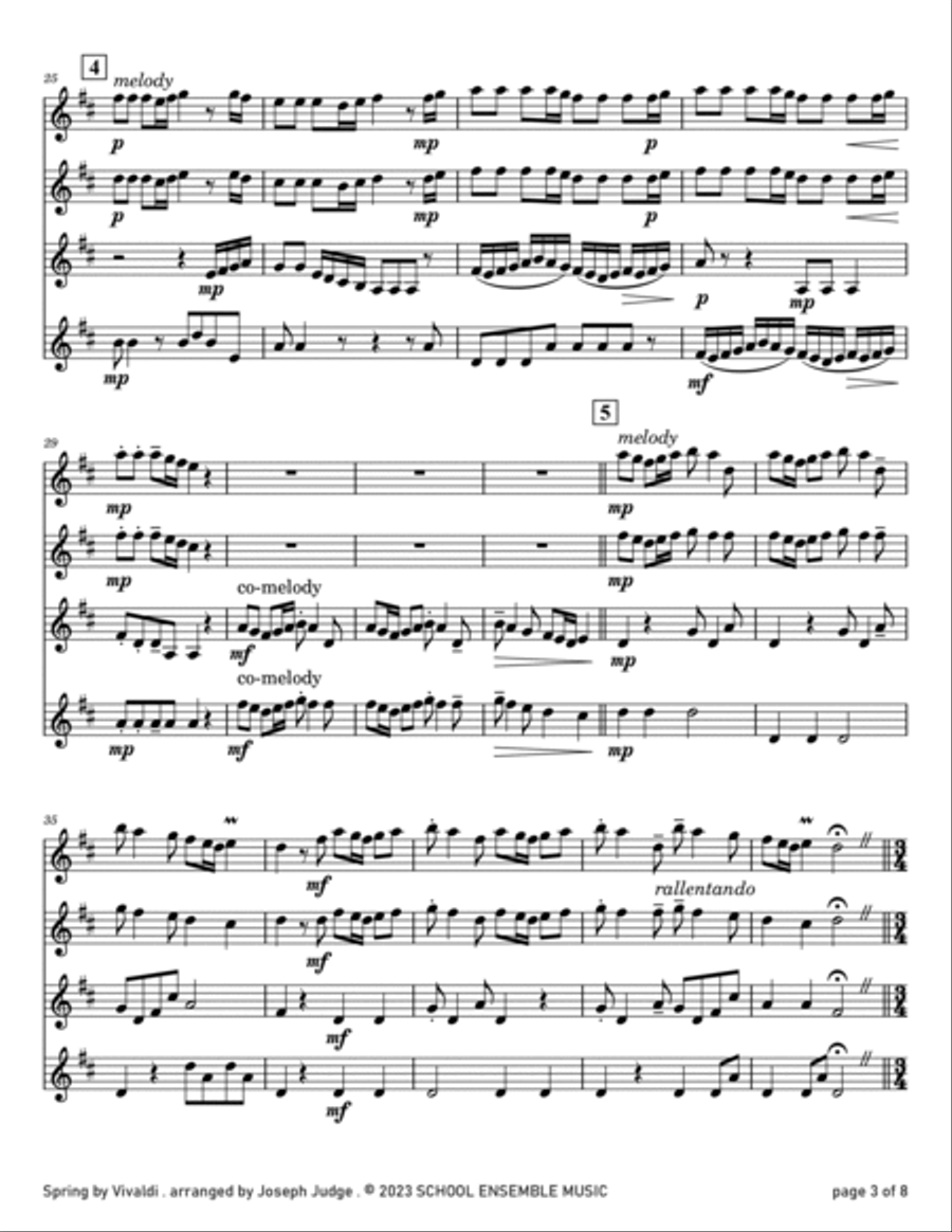 Spring by Vivaldi for Clarinet Quartet in Schools Clarinet Quartet scores gallery preview page 3